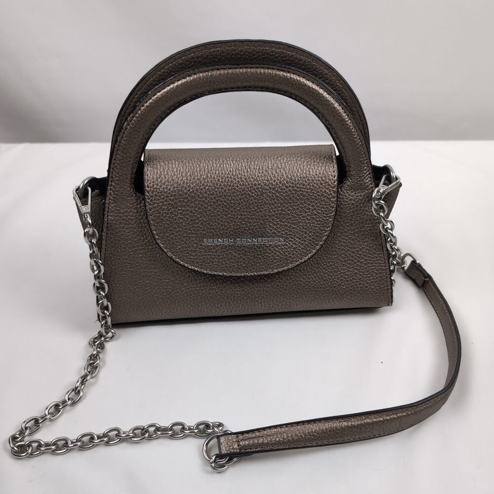 Vintage Y2K French Connection FCUK Women's Taupe Mini Crossbody/Hand Bag Chain